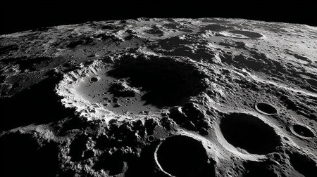 Moon at night with visible craters. Black and white image.の素材
