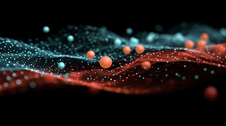3d rendering of abstract particles with depth of field and bokeh effectの素材
