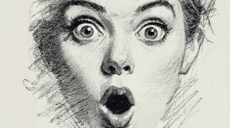 Portrait of a man with open mouth. Pencil drawing.の素材