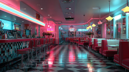 Interior of a night club with neon lights. 3D renderingの素材