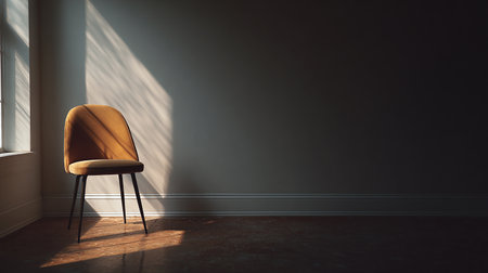 yellow chair in empty room with window and sunlight. 3d renderingの素材