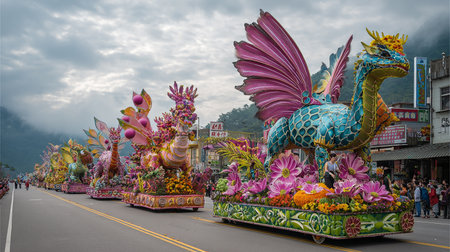 The parade of the dragon in Chiang Mai Flower Festival 2017 in Chiang Mai, Thailand.の素材
