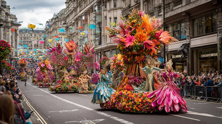Participants in the annual Carnivel parade in central London.の素材