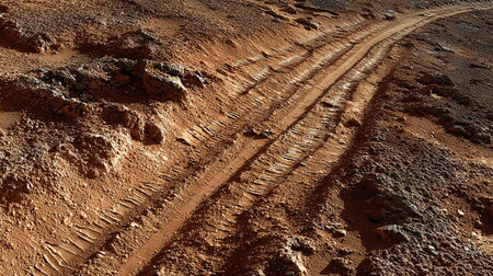 Wheel tracks on the soil. 3d rendering. Computer digital drawing.の素材