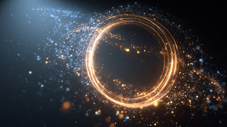Glowing circle with particles in space. Futuristic background. 3d renderingの素材