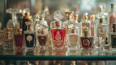 Perfume bottles in a shop in Paris, France. Vintage style.の素材