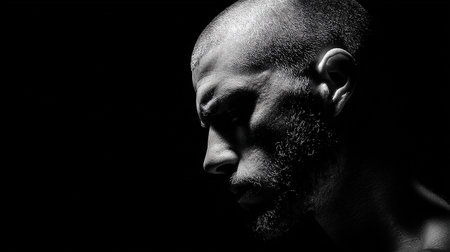 Portrait of a man with a beard on a black background.の素材