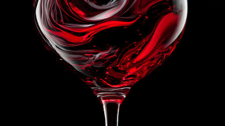 red wine in a glass on a black background, close-upの素材