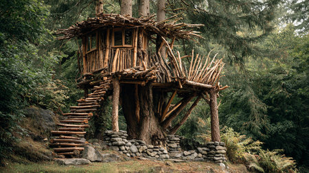 Abandoned wooden house in the woods. Wooden house in the forest.の素材