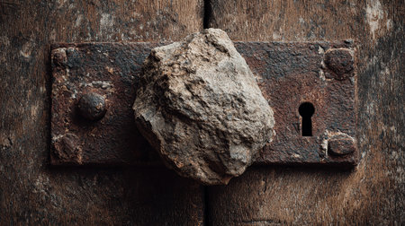 rusty lock on old wooden door, close-up, backgroundの素材