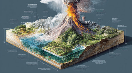 Volcanic eruption. 3D illustration. Elements of this image furnished by NASAの素材