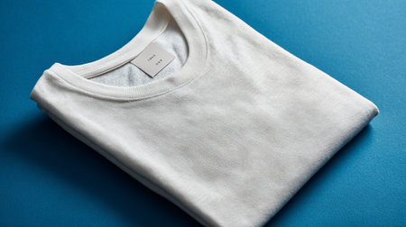 White t-shirt on blue background. T-shirt on blue backgroundの素材