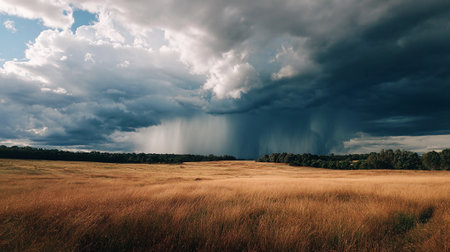 Prairie Storm Clouds ominous weather Saskatchewan Canada rural scene panoramaの素材