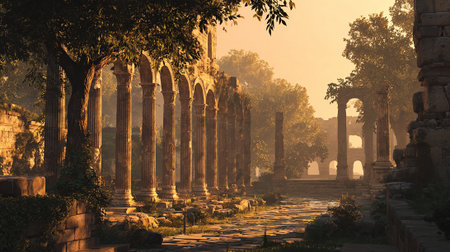 Temple of Diana at sunset, ancient ruins in Delhi, Indiaの素材