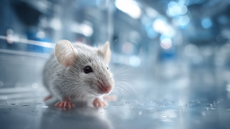 Cute little white rat in a glass laboratory. 3d renderingの素材
