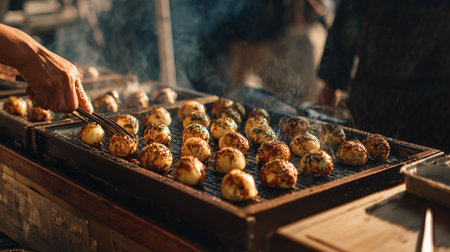 Takoyaki - japanese meatballs on the grillの素材