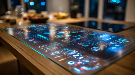 Futuristic user interface on a modern touch screen tablet. 3d renderingの素材
