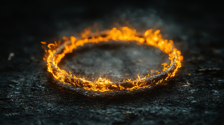 Wedding ring on a dark background. Wedding ring in fireの素材