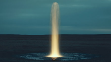 Fountain at sunset, 3d render illustration with copy space.の素材