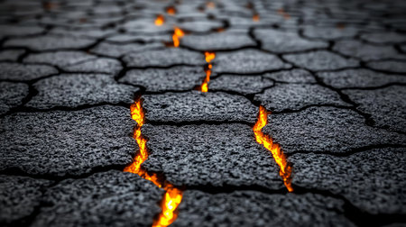 Cracked asphalt road with cracks in the middle. Abstract background.の素材