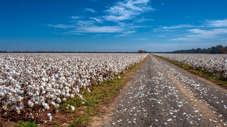 Cotton field ready for harvesting in the countryside of North Carolina.の素材