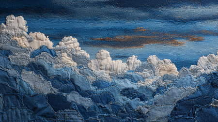 Blue sky with clouds as a background. Digital painting. 3d renderingの素材