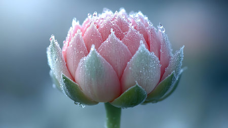 Beautiful pink water lily flower with dew drops close upの素材