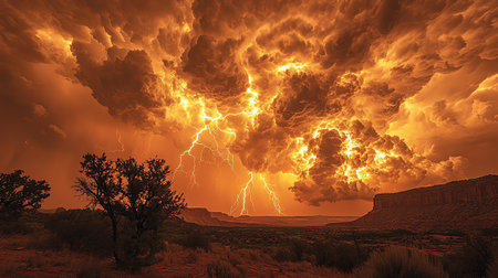 Dramatic thunderstorm in the desert of Arizona, United Statesの素材