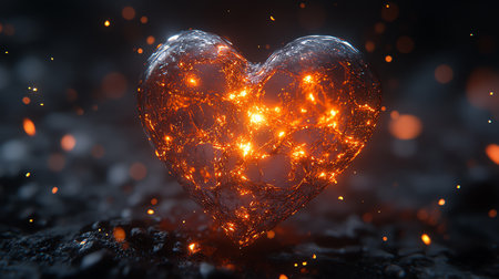 Heart of glowing particles. 3d rendering, 3d illustration.の素材