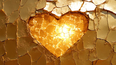 golden heart shape on the wall. Valentine's day background.の素材