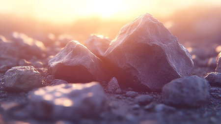 Close up of stone on the ground at sunset. Natural background.の素材