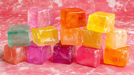 Colorful Turkish delight on a pink background. Selective focus.の素材