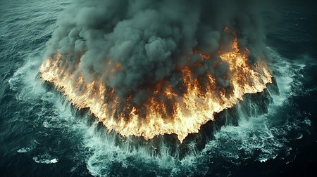 Volcanic eruption in the sea. 3d render illustration.の素材