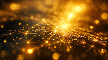 abstract golden background with bokeh defocused lights and starsの素材