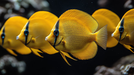 Beautiful tropical fish swimming in a dark water. Underwater world.の素材