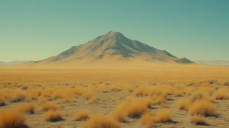 3d rendering of a desert landscape with a mountain in the backgroundの素材