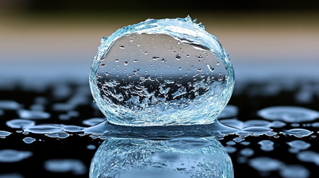 3d render of crystal ball with water drops on black background.の素材