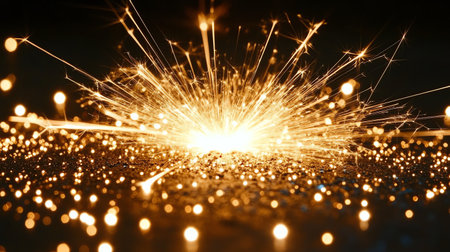 sparkler sparks on black background close-up macro photography.の素材