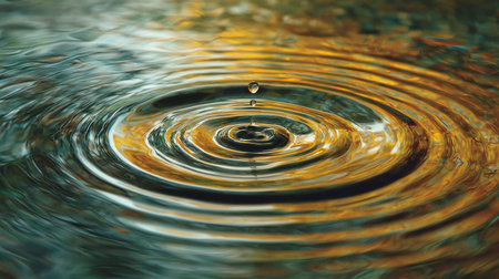 Water drop with ripples and ripples on water surface. Abstract background.の素材