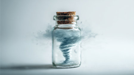 A small glass jar filled with a cloud of smoke and smoke.の素材