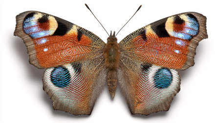 Peacock butterfly (Inachis io) isolated on whiteの素材