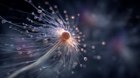 3d rendering of dandelion seeds in water with blurred backgroundの素材