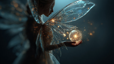 Magic crystal ball in the hands of a fairy. 3d renderingの素材
