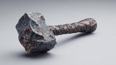 Iron nail on a gray background. Close-up. 3d renderingの素材