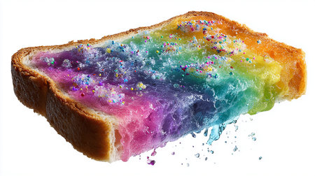 Toast with colorful jelly and sprinkles isolated on white background.の素材