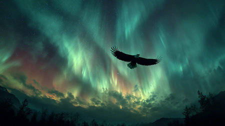 Aurora borealis in the night sky. Northern lights.の素材