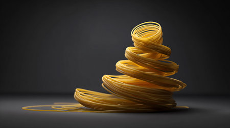 3d rendering of a christmas tree made of twisted yellow pastaの素材
