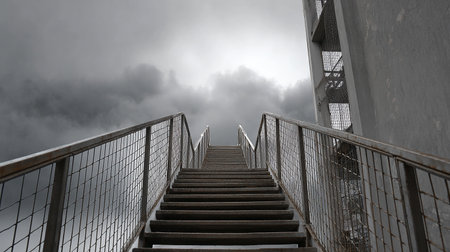 Staircase leading up to the sky with clouds in the backgroundの素材