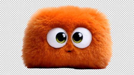 Funny orange toy with big eyes, isolated on transparent background.の素材