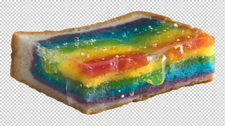 Slice of bread with rainbow jelly, isolated on transparent background.の素材